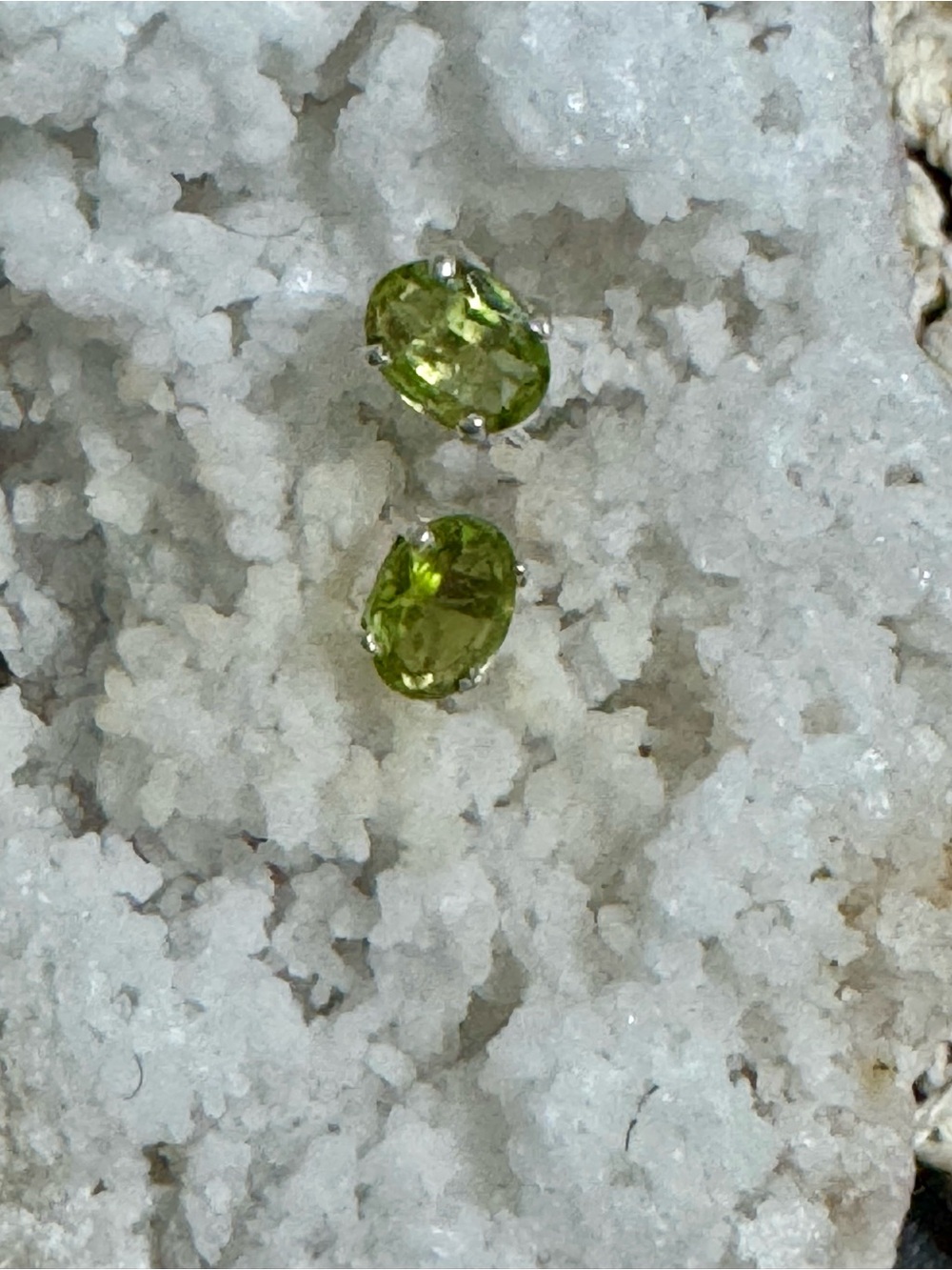 Sterling Silver Peridot Stud Earrings - Bright Green - Picture 7 of 10
